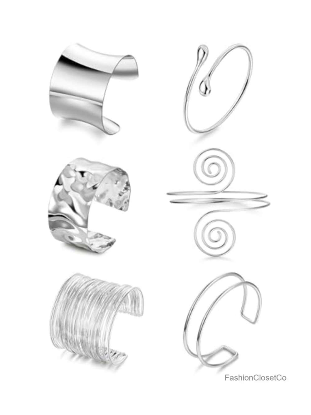 6 Piece Upper Arm Cuff Bracelet Set Hammered Chunky Open Wire Bangle